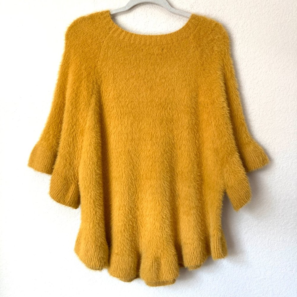 Boutique Ruffle Flounce Mustard Yellow Fuzzy Sweater Top_6